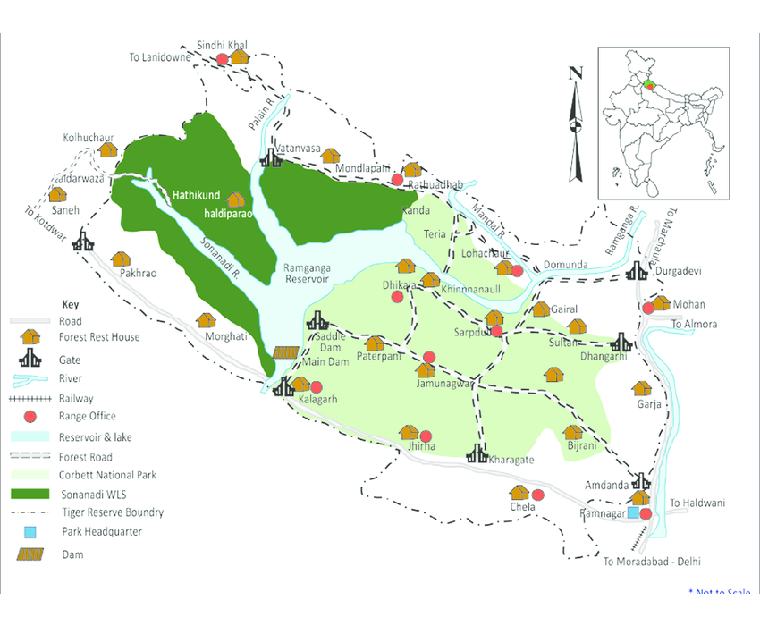 Zone map of Jim Corbett National Park India